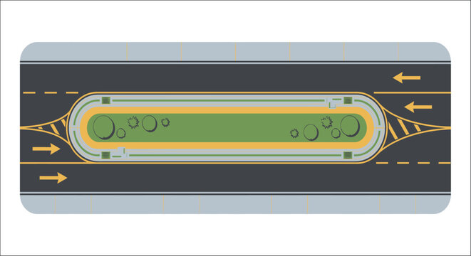 Aerial view of a highway interchange a vector illustration with green central reservation road transportation