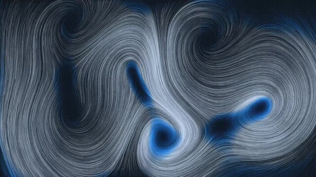 Ice cold wind streams and swirl vortexes create an abstract vector field motion background in a sleek silver and icy blue metallic streamline design