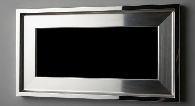 Modern Brushed Silver Metal Picture Frame Mockup with Blank Black Center for Design Display