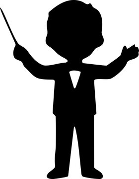 Silhouette of a Conductor Leading an Orchestra with a Baton