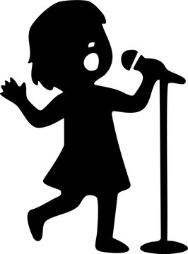 Silhouette of a Child Singing Enthusiastically into a Microphone on Stage