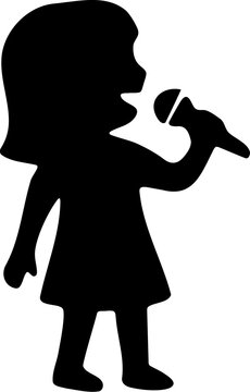 Silhouette of a Young Girl Singing into a Microphone with Enthusiasm