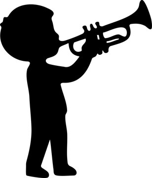 Silhouette of Child Playing Trumpet with Valves and Bell