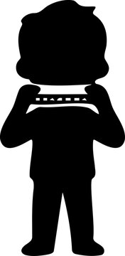 Silhouette Of A Person Playing A Harmonica With Both Hands