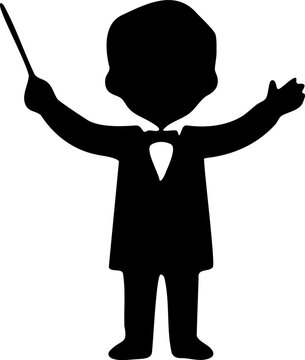 Silhouette of a Conductor Leading an Orchestra with a Baton