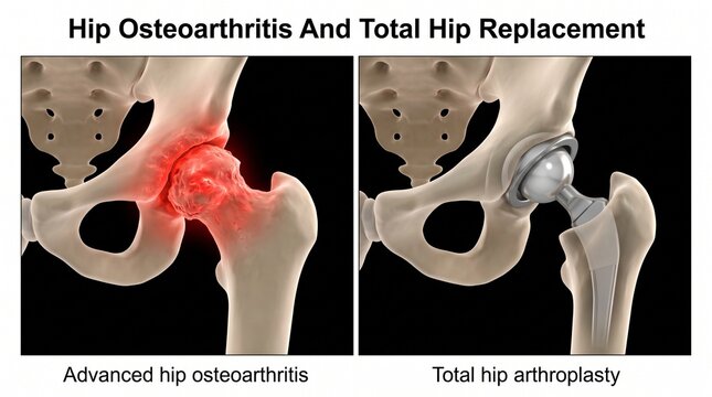 Hip osteoarthritis and total hip replacement medical comparison