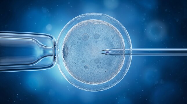 Microscopic In Vitro Fertilization Process with Pipette and Egg