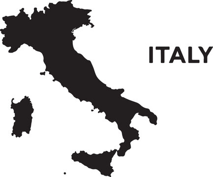 Black silhouette map of italy country with text label on the side