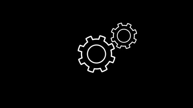 Two simple white gear icons connected on a black background