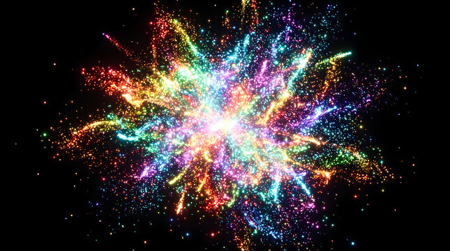 Vibrant Rainbow Glitter Powder Blast Splattering Abstract