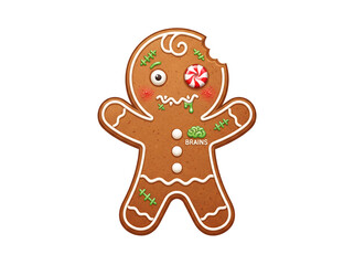 Obraz premium Creepy Cute Zombie Gingerbread Man Cookie with Peppermint Eye and Stitches, Halloween and Christmas Holiday Illustration