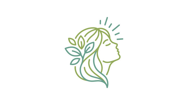 Radiant woman head profile with leaf hair crown.