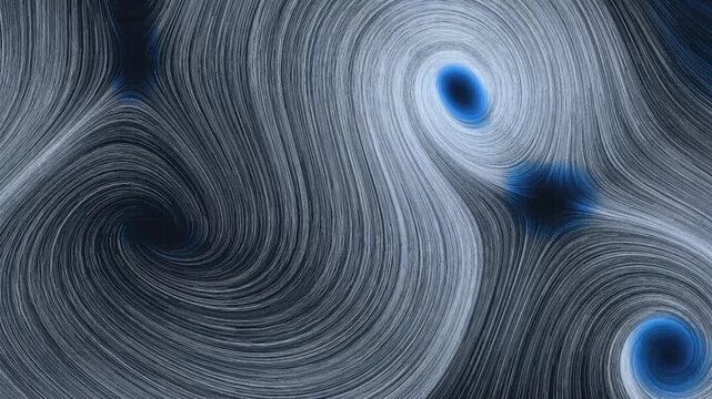 Freezing winter storm winds form intricate vector swirls and pressure vortexes in a dark blue abstract motion background rendered with smooth fluid streamlines