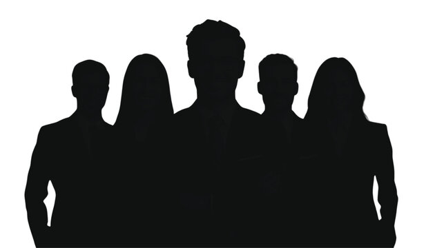 Businesspeople standing together in a professional silhouette to represent a united corporate team that is ready for future challenges and committed to achieving excellence in the workplace today.