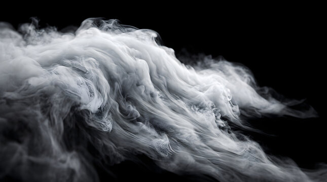 Thick White Smoke Cloud Flowing Abstractly on Black Background