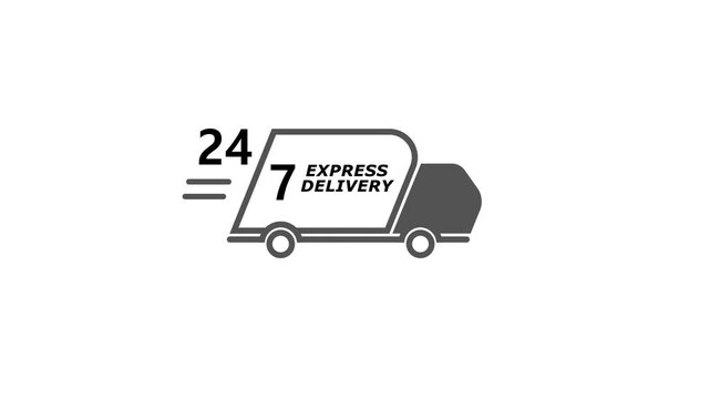 7 days 24 hours express delivery. delivery truck icon animation.