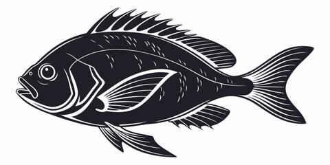 Black tropical aquarium fish silhouette, isolated on white background, black fish © Sa
