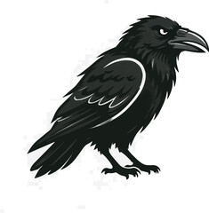 Fototapeta premium Created on hand drawn silhouette Angry black raven, logo, monochrome drawing, bird Icon, raven symbol Illustrations vector art on white background