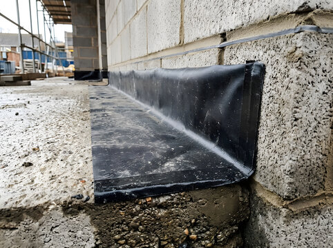 Damp proof course installation on blockwork | DPC moisture barrier house construction | Waterproofing foundation protection | Damp-proof membrane masonry | Site detail | Moisture prevention detail