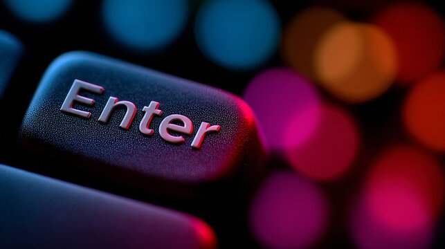 Enter key illuminated by colorful background lights