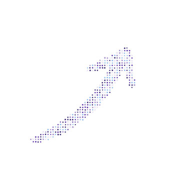 Blue dotted arrow pointing up isolated on white