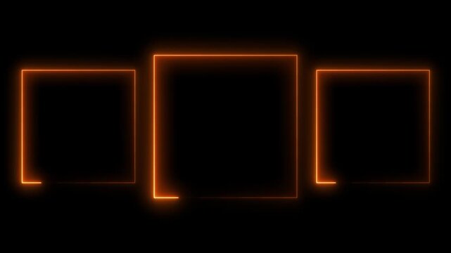 neon glowing orange color Square Rectangle picture frame icon animation party show seamless footage border frame display neon box line smooth effect on black background	