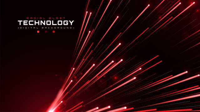 Modern Red Light Glow Beam Radial Flow Visual Graphic Describes Fast Atomic Energy Growth Unveiling Successful Future Cyber Science Nuclear Technology Explosion System.