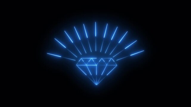 Glowing blue neon diamond icon on black background
