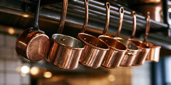 Copper Measuring Cups Hanging on a Rod