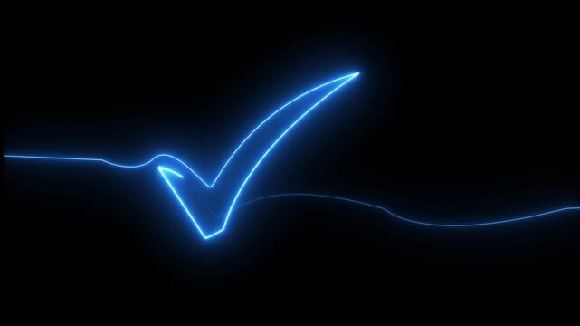 Glowing electric line checkmark icon animation, concept of correct choice and achievement