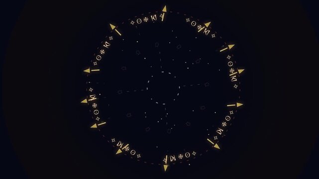 Abstract Golden Celestial Compass Rotating on Dark Background