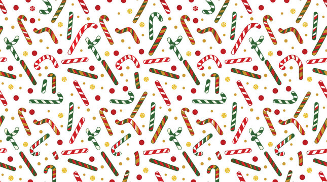 Christmas Candy Cane Seamless Pattern with Festive Striped Peppermint Candies Holiday Sweets and Winter Wrapping Paper Vector Background