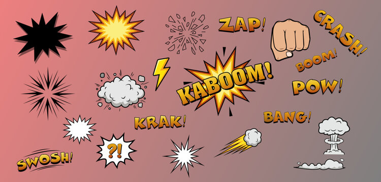 Comic Book Effects and Pop Art Explosion Vector Elements