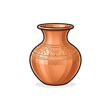 A beautiful vector illustration of a traditional copper pot or vase featuring decorative engravings, isolated on a clean white background.