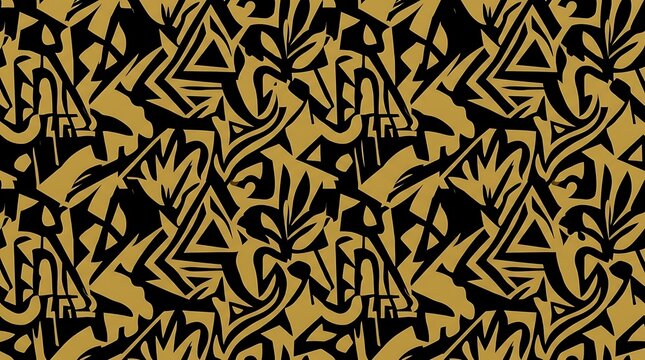Abstract seamless graffiti pattern in black and gold