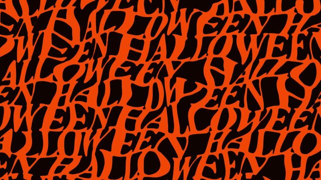 Halloween typography pattern with orange distorted text seamlessly repeating over a dark background for retail sales motion graphics and background overlays