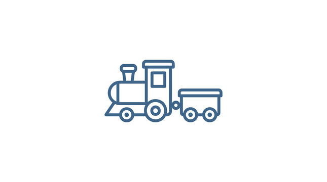 Minimalist blue line art of vintage steam train locomotive.