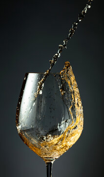 An image of white wine being splashed into a glass.
