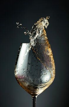 An image of white wine being splashed into a glass.