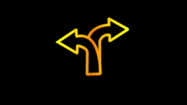 arrow splitting into left and right direction, modern motion graphic for decision making and guidance