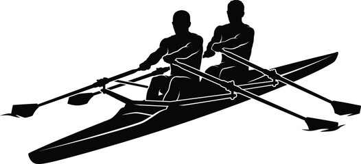 Silhouette Vector Illustration of Two Male Rowers in a Double Scull Rowing Boat © MstMahurun