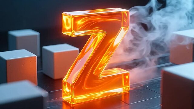 Fiery letter z with smoke and glowing light