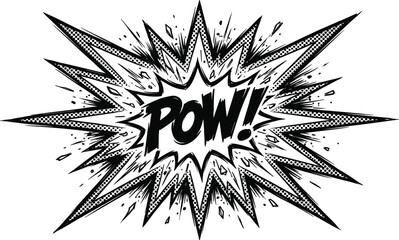 Comic book pow sound effect speech bubble starburst black and white vector illustration isolated on white background © MSTSABINA