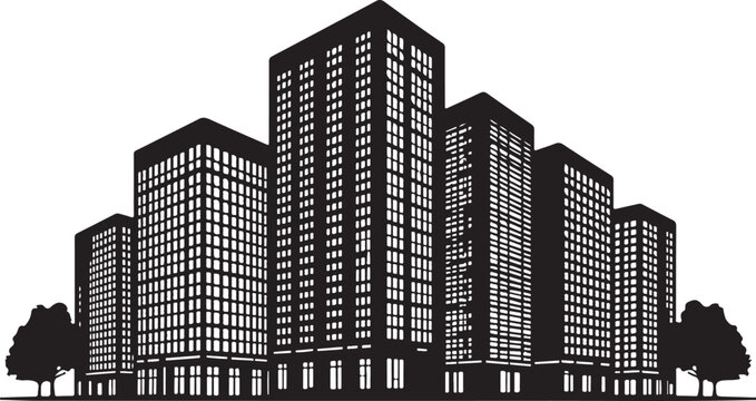 Black and white traced of a city skyline with tall buildings