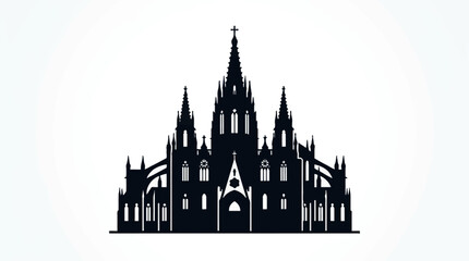 Fototapeta premium Gothic Cathedral Silhouette Vector Illustration Set With Spire And Flying Buttresses On White Background For Religious Design And Architecture