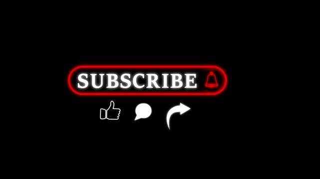 Like comment subscribe and share animated lower third icon button for YouTube channel on black background