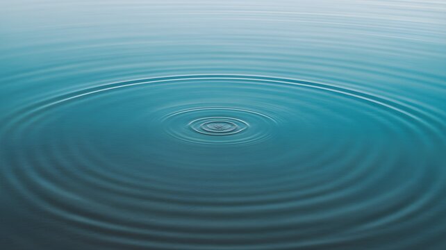 Single ripple effect on calm blue water surface