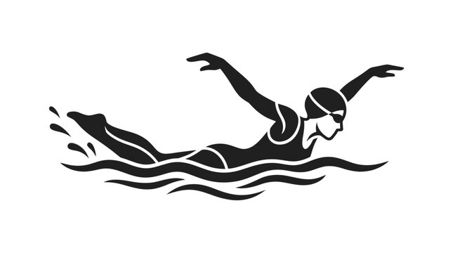 Silhouette of a female swimmer performing freestyle stroke in water