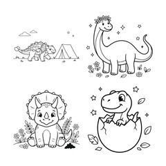 Adorable dinosaur coloring page for kids triceratops brachiosaurus and hatching dino activity book illustration © Shirina