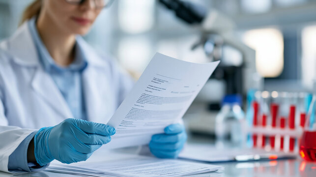 Biogerontologist at a university lab bench reviewing printed senolytic compound trial outcomes and peer-review documentation, aging cell clearance and rejuvenation research